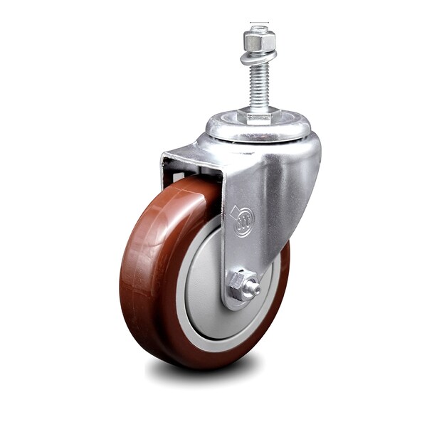 4 Inch Maroon Polyurethane Wheel Swivel 3/8 Inch Threaded Stem Caster SCC